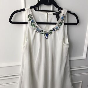 WHBM Dress Shell Blouse with Jeweled Neckline S